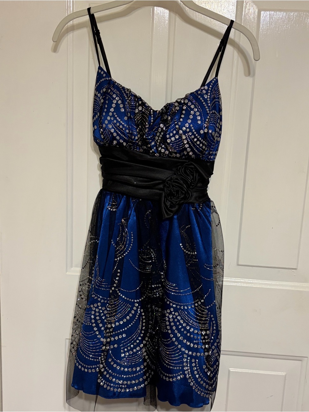 B. Darlin Beautiful Blue & Black Tulle & Glitter Homecoming Party Dress Size 7/8